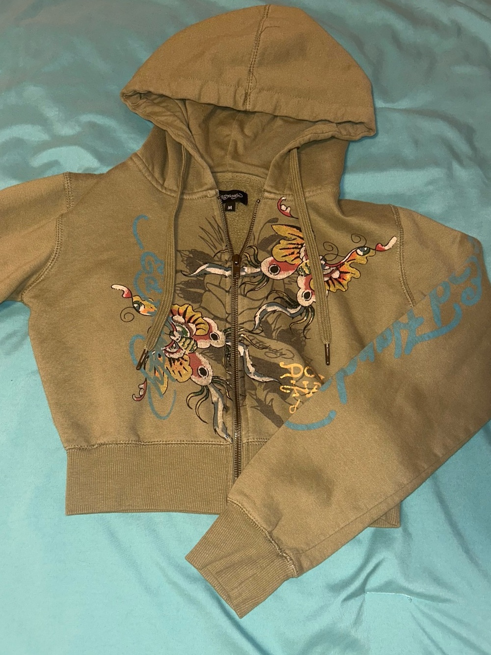 Y2K Ed Hardy Cropped Zip Hoodie
